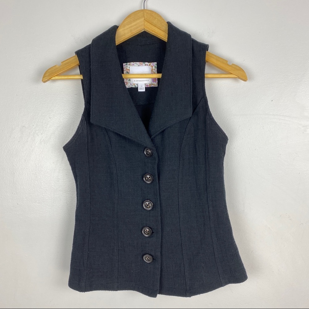 Anthropologie ett twa XS Black Vest Button Collared Top Sleeveless Boho Bohemian